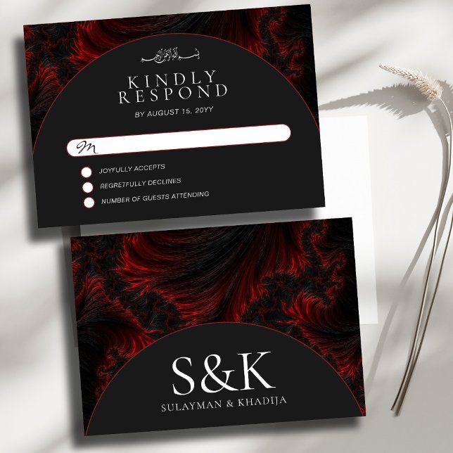 Cartão RSVP Casamento Islâmico Mínimo Elegante B&W Muçulmano M (Criador carregado)