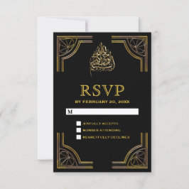 Cartão RSVP Casamento islâmico-muçulmano Dourado negro