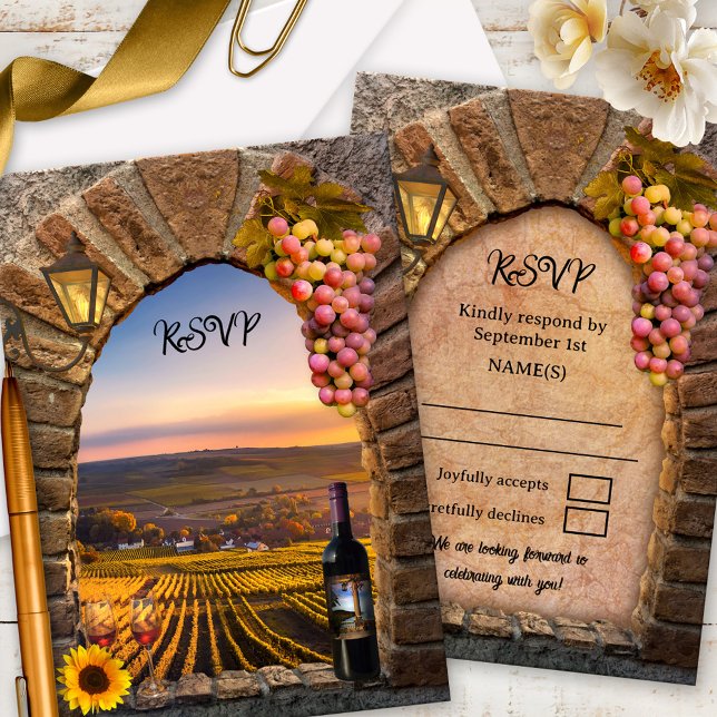 Cartão RSVP Casamento Italiano Clássico De Vinha (Romantic wedding RSVP card featuring a classic Italian wine or vineyard theme - fall wedding)