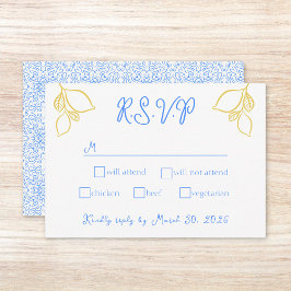 Cartão RSVP Casamento italiano de Azulejo azul-limão-mediterrâ