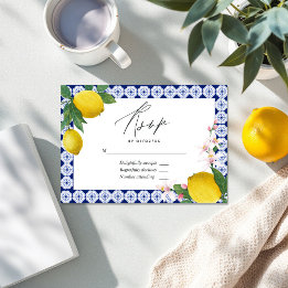 Cartão RSVP Casamento italiano de limão com o Azulejo La Dolce