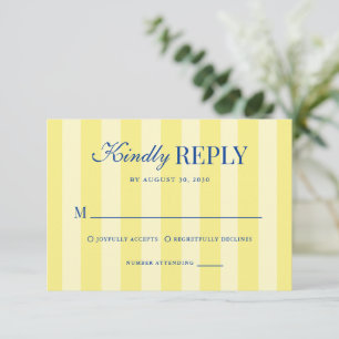 Cartão RSVP Casamento Italiano Listrado Azul e Amarelo Moderno