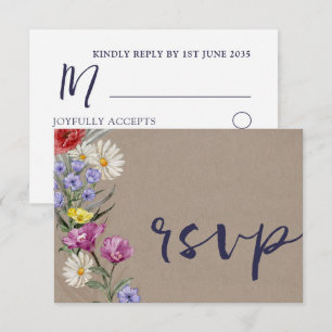 Cartão RSVP Casamento Kraft Flor Selvagem Aquarela Caprichosa