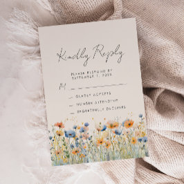 Cartão RSVP Casamento Laranja Azul Bege Boho Flor Silvestre