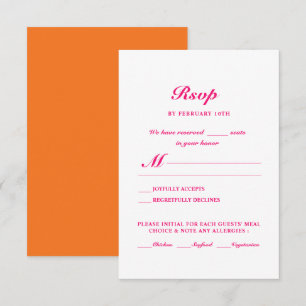 Cartão RSVP Casamento Laranja Cor-de-Rosa Minimalista Moderno