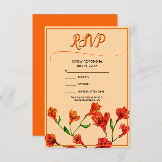 Cartão RSVP Casamento Laranja Floral Watercolor (Frente/Verso)