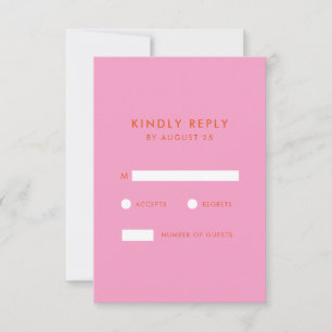 Cartão RSVP Casamento Laranja Rosa Minimalista Moderno