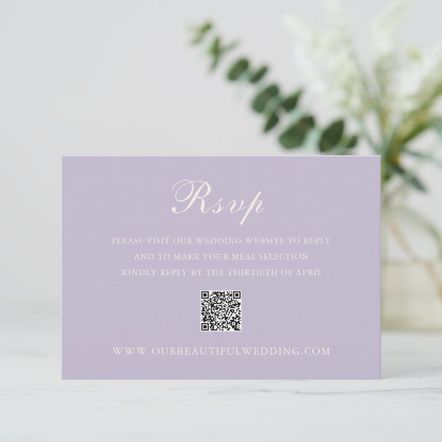 Cartão RSVP Casamento Legante do Código QR Clássico Lilac (Em pé/Frente)