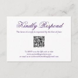 Cartão RSVP Casamento Legante do Código QR Formal Roxo Tradici