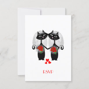 Cartão RSVP Casamento Lésbico Gata Legal Noivas Casamento Fofa