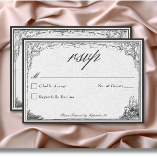 Cartão RSVP Casamento Linha Border Gótica Medieval Vintage