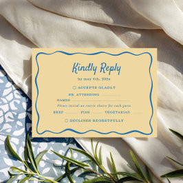 Cartão RSVP Casamento Listrado Amarelo e Azul