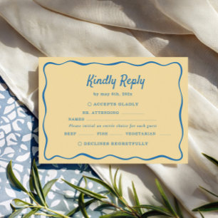 Cartão RSVP Casamento Listrado Amarelo e Azul