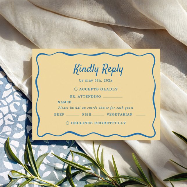 Cartão RSVP Casamento Listrado Amarelo e Azul (Criador carregado)