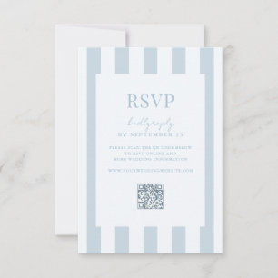 Cartão RSVP Casamento Listrado Azul Empoeirado Moderno Elegant