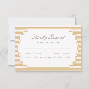 Cartão RSVP Casamento Listrado Bege Clássico