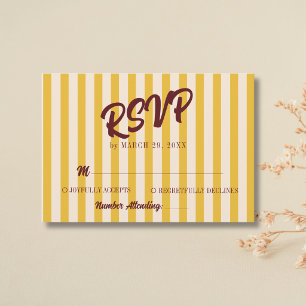Cartão RSVP Casamento Listrado com Bege Desbotado e Borgonha R
