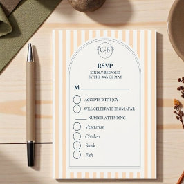 Cartão RSVP Casamento Listrado de Pêssego e Creme