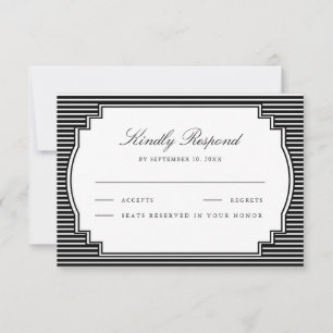 Cartão RSVP Casamento Listrado Preto e Branco