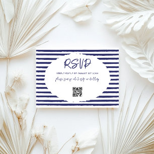 Cartão RSVP Casamento Listras Brancas Azuis Modernas