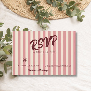 Cartão RSVP Casamento Listras Rosa Bege Borgonha Retro
