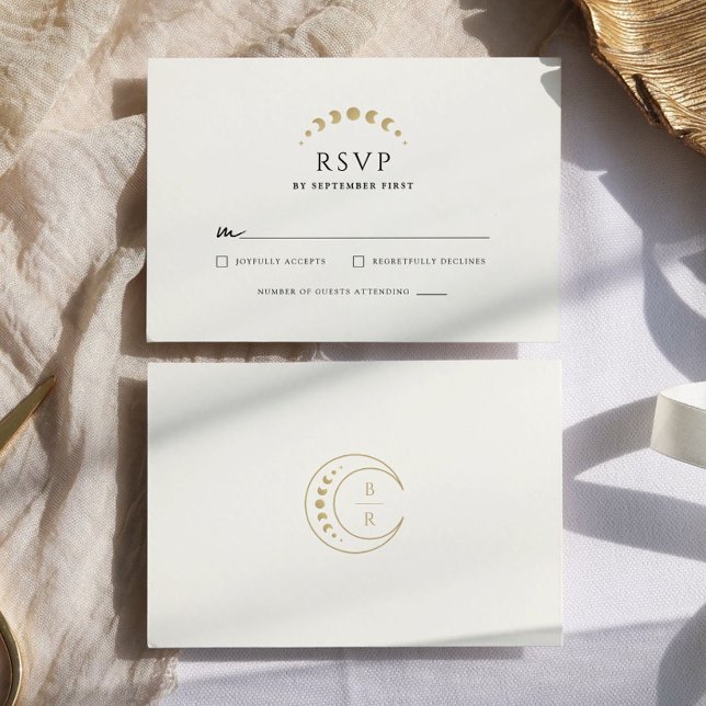 Cartão RSVP Casamento Lua Celestial Dourada (Criador carregado)