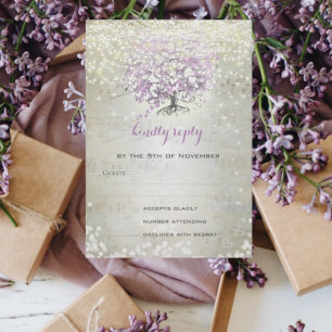 Cartão RSVP Casamento Luzes e Estrelas Conto de Fadas Lavanda