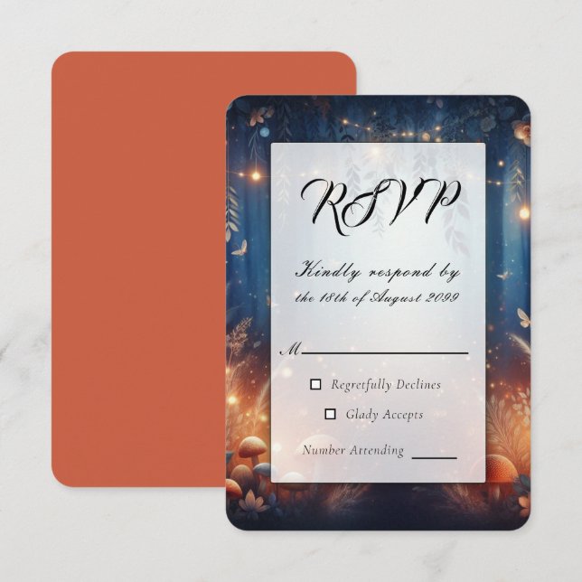 Cartão RSVP Casamento Mágico com Luzes de Fadas e Floresta ao  (Frente/Verso)