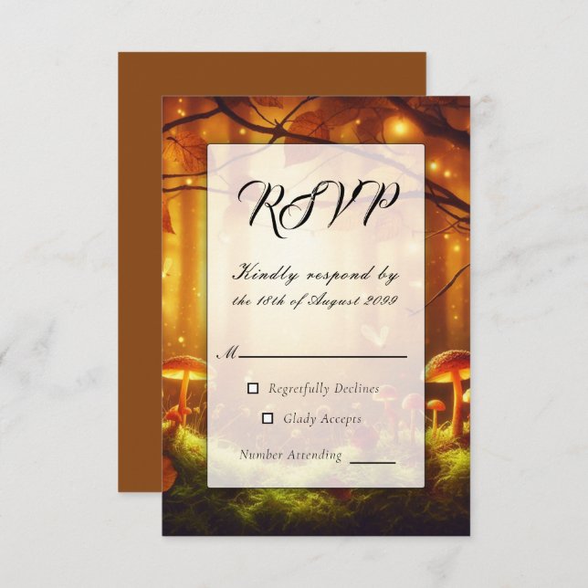 Cartão RSVP Casamento Mágico de Fairytale Forest (Frente/Verso)