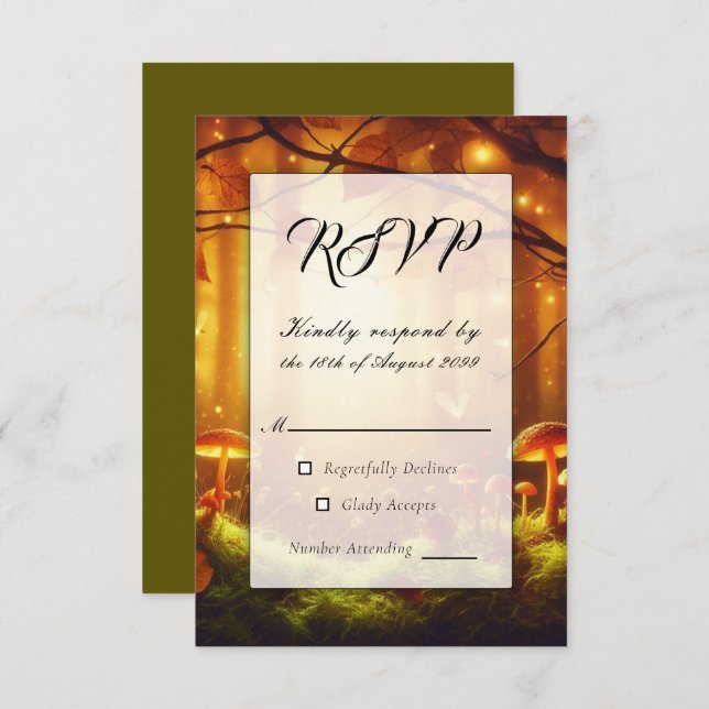 Cartão RSVP Casamento Mágico de Fairytale Forest (Frente/Verso)