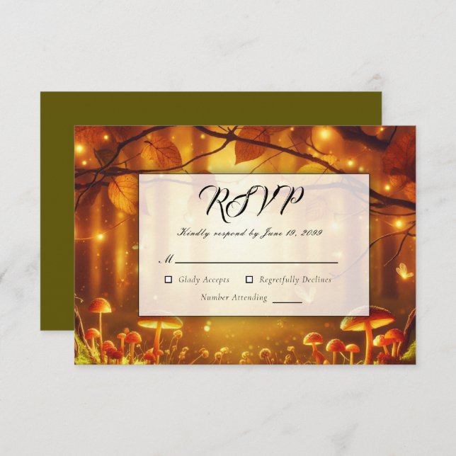 Cartão RSVP Casamento Mágico de Fairytale Forest (Frente/Verso)