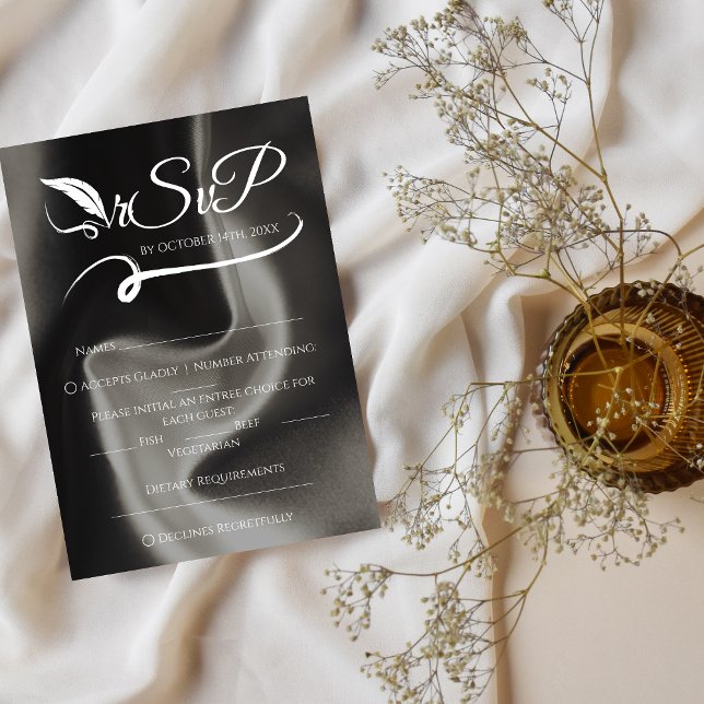 Cartão RSVP Casamento Manuscrito Mínimo Elegante Da cinza (Criador carregado)