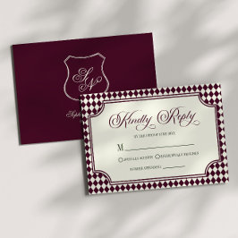 Cartão RSVP Casamento Marfim Vintage Vinho Luxo Antigo
