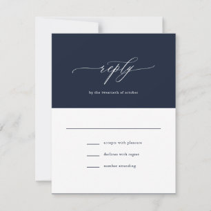 Cartão RSVP Casamento Marinho de Caligrafia Simples Elegante