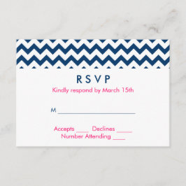 Cartão RSVP Casamento marinho e Chevron Rosa