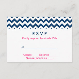 Cartão RSVP Casamento marinho e Chevron Rosa