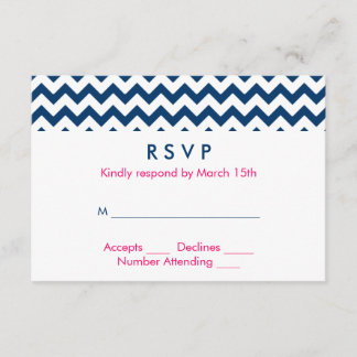 Cartão RSVP Casamento marinho e Chevron Rosa