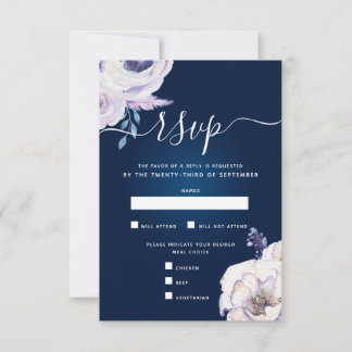 Cartão RSVP Casamento marinho e Rosa Lilac