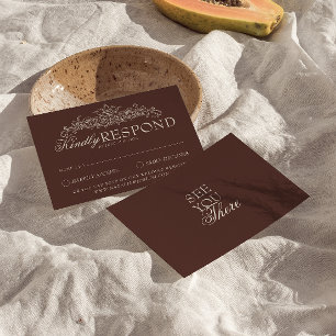 Cartão RSVP Casamento Marrom Chocolate Vintage Chique e Antigo
