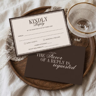 Cartão RSVP Casamento Marrom Creme Clássico Sofisticado
