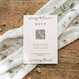 Cartão RSVP Casamento Marrom Floral Vintage Francês