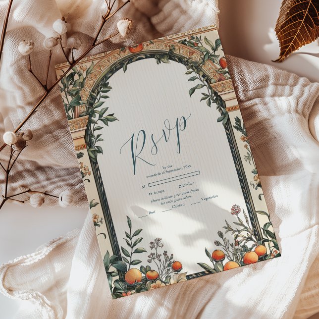 Cartão RSVP Casamento mediterrânico Ilustrado (Criador carregado)