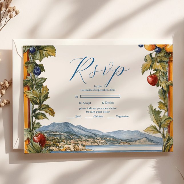 Cartão RSVP Casamento mediterrânico Ilustrado (Criador carregado)