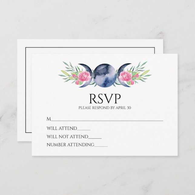 Cartão RSVP Casamento Metafísico Floral de Rosas Rosa de Fase  (Frente/Verso)