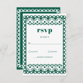 Cartão RSVP Casamento Mexicano Fiesta Emerald Papel Picado Boh