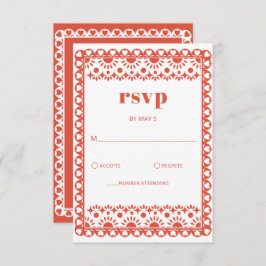 Cartão RSVP Casamento Mexicano Fiesta Red Papel Picado Boho