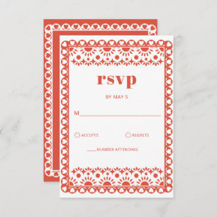 Cartão RSVP Casamento Mexicano Fiesta Red Papel Picado Boho