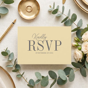 Cartão RSVP Casamento Minimalista Amarelo Manteiga Elegante