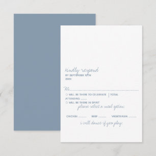 Cartão RSVP Casamento Minimalista Azul Dusty de Script Moderno