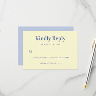 Cartão RSVP Casamento Minimalista Azul e Amarelo à Beira-Mar